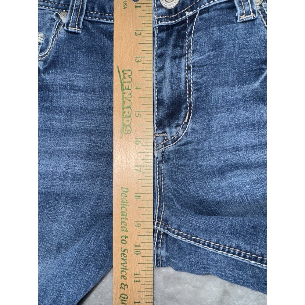 Rhythm‎ In Blues Cutoff Capri Jeans Sz 10 Mid Rise Stretch Med Wash Thick Stitch - Picture 10 of 16